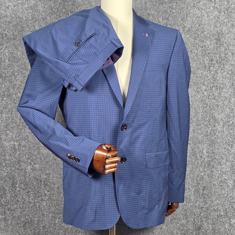 Ted Baker Suit Mens 35R Blue Micro Check Wool Blend Jay CT Slim Fit 2-Piece - Picture 1 of 16